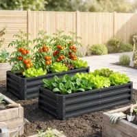 Outsunny 4' x 2' x 1' Raised Garden Bed, Set of 2 Galvanized Planter Box for Vegetables, Flowers, Herbs, Grey(m-1)