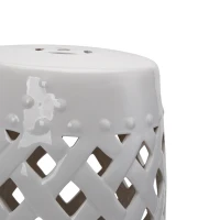 Outsunny 18" Ceramic Garden Stool with Woven Lattice Design, Indoor & Outdoor Decorative Accent Stool, White(m-11)