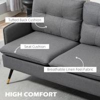 HOMCOM 55" Loveseat Sofa, Linen Love Seat w/ S spring, Steel Legs and Button Tufting, Small Couch for Living Room, Dark Grey(m-4)