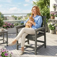 Outsunny All-Weather Patio Chair, HDPE Patio Dining Chair, Heavy Duty Wood-Like Outdoor Furniture for Garden, Backyard, Deck, Porch, Lawn, Gray(m-8)