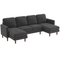 HOMCOM Sectional Sofa, Corduroy U Shaped Couch with Double Chaise and Spring Cushions, 2200lb Capacity, Dark Grey(m-2)
