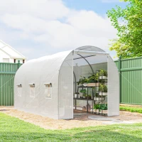 Outsunny 11.5x6.6x6.6ft Walk-in Tunnel Greenhouse Portable Garden Plant Growing Warm House with Door and Ventilation Window, White(m-8)