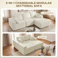 HOMCOM 2-in-1 Modular Sectional Sofa, Boneless L Shaped Couch Sofa Bed, Cream White(m-4)