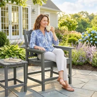 Outsunny All-Weather Patio Chair, HDPE Patio Dining Chair, Heavy Duty Wood-Like Outdoor Furniture for Garden, Backyard, Deck, Porch, Lawn, Gray(m-7)