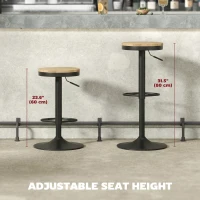 HOMCOM Wood Barstools Set of 2, Swivel Bar Stools with Adjustable Height for Kitchen Counter, Natural Wood and Black(m-4)