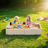 Outsunny Kids Outdoor Sandbox with Canopy, Bottom Fabric Liner, Cream White(m-8)