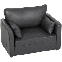 HOMCOM Accent Chair, PU Leather Armchair with Wide Seat, Spring Cushion, Rubberwood legs, 2 Pillows, Black(m-2)