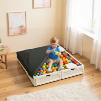 Outsunny Kids Outdoor Sandbox with Canopy, Bottom Fabric Liner, Cream White(m-10)