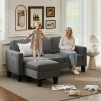 HOMCOM Sectional Sofa, L Shaped Couch, with Changeable Chaise or Ottoman, Dark Grey(m-1)