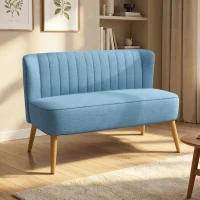 HOMCOM 2 Seat Sofa, Upholstered Loveseat Sofa with Rubber Wood Legs, Blue(m-8)