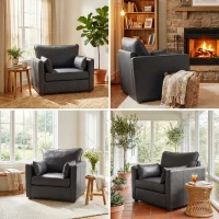 HOMCOM Accent Chair, PU Leather Armchair with Wide Seat, Spring Cushion, Rubberwood legs, 2 Pillows, Black(m-9)
