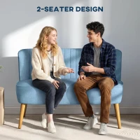 HOMCOM 2 Seat Sofa, Upholstered Loveseat Sofa with Rubber Wood Legs, Blue(m-6)