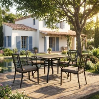 Outsunny 36" x 36" x 28" Square Patio Dining Table with Umbrella Hole, Easy to Clean Top & Rustproof Steel Frame, for Garden Pool(m-10)