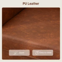 HOMCOM 55" Loveseat Sofa, Small 2 Seater Couch with Solid Wood Legs, Modern PU Leather Upholstered Sofa for Small Spaces, Brown(m-7)