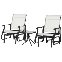 Outsunny 3PCs Gliding Rocking Chair & Bistro Tea Table Set, Cream White(m-2)