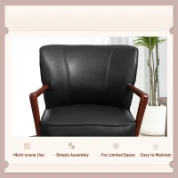 HOMCOM Accent Chair, Modern Armchair, Faux Leather Upholstered Living Room Chair with Wood Legs and Wide Padded Seat, Black(m-6)