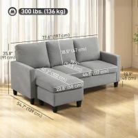 HOMCOM L-Shape Sofa, Modern Sectional Couch with Ottoman, Corner Sofa for Living Room, Light Grey(m-3)