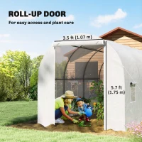 Outsunny 11.5x6.6x6.6ft Walk-in Tunnel Greenhouse Portable Garden Plant Growing Warm House with Door and Ventilation Window, White(m-4)