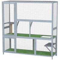 PawHut Catio Outdoor Cat Enclosure, 77" H Wooden Cat House with Weatherproof Roof, Platforms and Scratching Post(m-2)