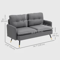 HOMCOM 55" Loveseat Sofa, Linen Love Seat w/ S spring, Steel Legs and Button Tufting, Small Couch for Living Room, Dark Grey(m-3)