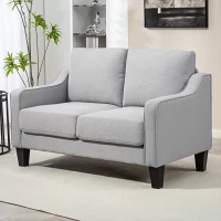 HOMCOM Loveseat Sofa, Modern Couch with Pocket Spring, Linen Upholstered, Thick Padded, Light Grey(m-8)
