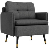 HOMCOM Accent Chair, Upholstered Armchair with Tufted Back Cushion and Steel Legs for Living Room, Bedroom, Dark Grey(m-11)