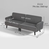 HOMCOM Modern Couch, 3 Seater Sofa, Corduroy Loveseat with Rubberwood Legs and Extra-Wide Seat, Grey(m-3)