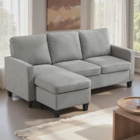 HOMCOM L-Shape Sofa, Modern Sectional Couch with Ottoman, Corner Sofa for Living Room, Light Grey