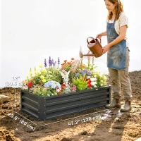 Outsunny 4' x 2' x 1' Raised Garden Bed, Set of 2 Galvanized Planter Box for Vegetables, Flowers, Herbs, Grey(m-3)