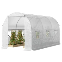 Outsunny 11.5x6.6x6.6ft Walk-in Tunnel Greenhouse Portable Garden Plant Growing Warm House with Door and Ventilation Window, White(m-11)