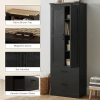 HOMCOM 67" Tall Kitchen Pantry Storage Cabinet, Kitchen Pantry Cabinet with Doors, Drawers and Adjustable Shelves, Black(m-7)