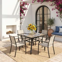 Outsunny 36" x 36" x 28" Square Patio Dining Table with Umbrella Hole, Easy to Clean Top & Rustproof Steel Frame, for Garden Pool(m-9)