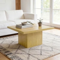 HOMCOM Square Coffee Table, Center Table with 1.6" Thick Tabletop, Light Brown(m-2)