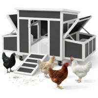 PawHut Wooden Chicken Coop with Nesting Box for 6 Chickens, Dark Grey(m-2)