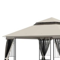 Outsunny 10'x10' Soft-top Patio Gazebo with Double Tier Roof, Mesh Curtains, Display Shelves, Top Hooks, Beige(m-10)