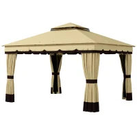 Outsunny 10' x 12' Double Roof Patio Gazebo Canopy, Outdoor Gazebo Shelter with Netting & Curtains, for Garden, Lawn and Deck(m-2)