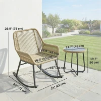 Outsunny 3 Piece Rocking Bistro Set Outdoor Patio Furniture Set with Cushions, Glass Coffee Table for Balcony, Cream White(m-3)