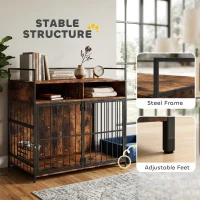 PawHut Dog Crate Furniture with Rotating Feeding Station Dog Kennel End Table Storage Shelves, Rustic Brown(m-9)