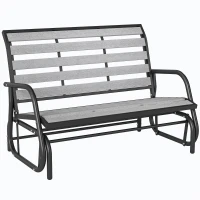 Outsunny 2 Person Outdoor Glider Bench, Patio Glider Loveseat with Faux Wood Slatted Seat and Back, Steel Frame, Grey(m-11)