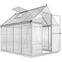 Outsunny 6' x 8' Walk-in Polycarbonate Greenhouse Aluminium Green House with 2 PC Panel Types, 5-Level Roof Vent, Rain Gutter(m-11)