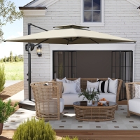 Outsunny Square Cantilever Patio Umbrella, Double Top Patio Hanging Offset Umbrella with Crank & Tilt, 8' x 9', Light Grey