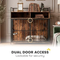 PawHut Dog Crate Furniture with Rotating Feeding Station Dog Kennel End Table Storage Shelves, Rustic Brown(m-7)