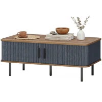 HOMCOM Nordic Side Table with Fluted Tambour Sliding Doors and Steel Legs, Coffee Table with Storage for Living Room, Black(m-2)