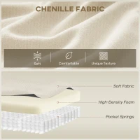 HOMCOM 3 Seater Sofa, 102" Chenille Boneless Couch with Wide Seat, Spring Cushions, High-Density Foam, 3 Pillows, Cream White(m-4)