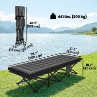Outsunny Set of 2 Camping Cot with Soft Pad, 32" Extra Wide Folding Cots with Non-Slip Feet and Carry Bag, Black(m-3)