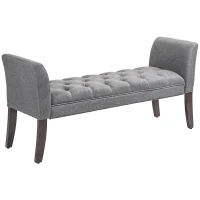 HOMCOM Upholstered Bedroom Entryway Bench with Button Tufted Design, End of Bed Bench with Arms and Solid Wood Legs, Dark Gray(m-11)