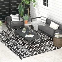 Outsunny Reversible Outdoor Rug Carpet RV Camping Rugs with Carry Bag, 9' x 12', Black & White Clover(m-2)