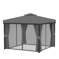 Outsunny 10' x 10' 2-Tier Outdoor Gazebo Canopy Tent with Zippered Mesh Sidewalls, Aluminum Frame for Patio, Backyard Light Grey(m-2)