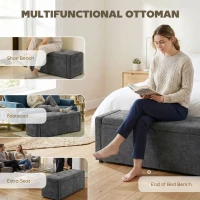 HOMCOM Storage Ottoman Bench, Linen-Look Fabric Upholstered Ottoman with Storage, Wide Padded Seat, Dark Grey(m-7)