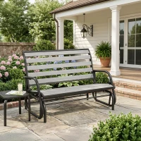 Outsunny 2 Person Outdoor Glider Bench, Patio Glider Loveseat with Faux Wood Slatted Seat and Back, Steel Frame, Grey(m-10)